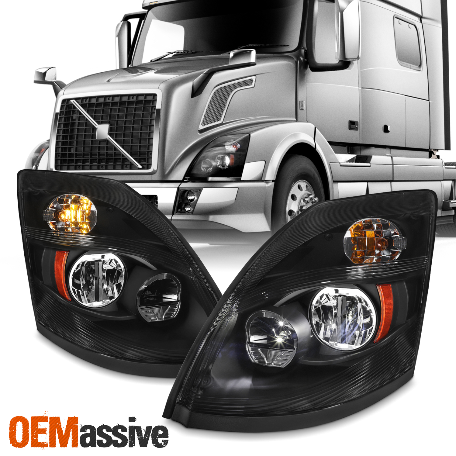 For 0417 Volvo VNL straight/tractor truck Black Housing LED Headlights